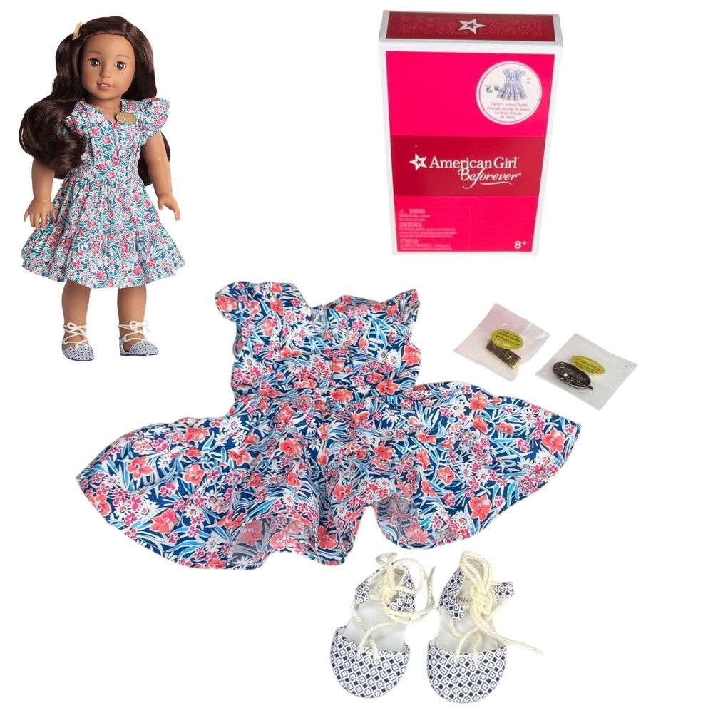 American Girl Nanea School Outfit Dress Sandals Barrette Pearl Harbor Pin Box